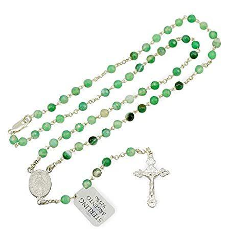 Agate Rosary Green Beads Sterling Silver Necklace