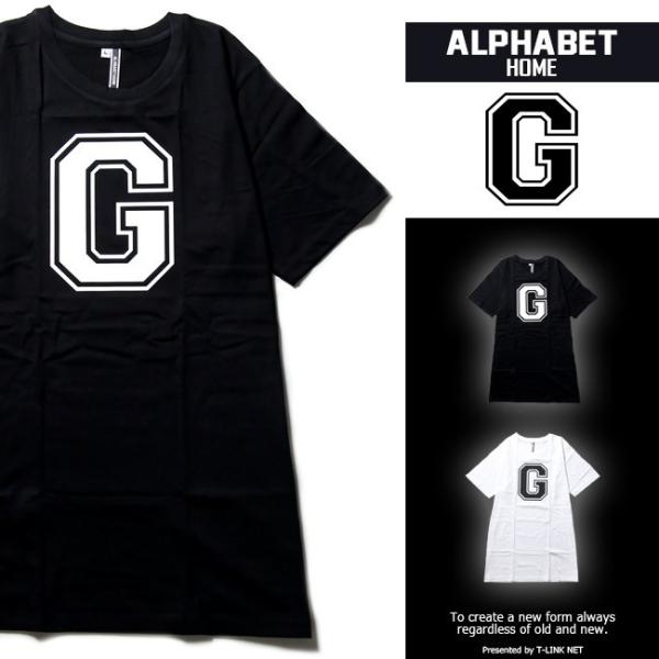 アルファベットTシャツ デザインG S M L XLサイズ 黒色 白色