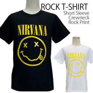 ロックtシャツ バンドtシャツ パンク NIRVANA ニルヴァーナ スマイルロゴ メンズ レディース M-2XLサイズ 黒色 白色 ストリート系｜t-link