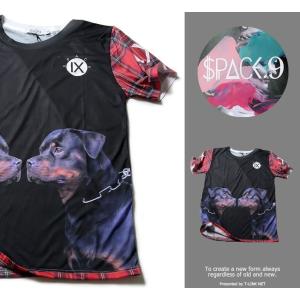 Tシャツ メンズ おしゃれ 半袖 ストリート系 PACE9 デザインTシャツ DOG 犬 チェックk...