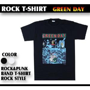 ロックtシャツ バンドtシャツ パンク グリーン デイ Green Day アメコミ風イラスト Mサイズ Lサイズ 黒色 白色