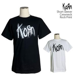 ロックtシャツ バンドtシャツ パンク KORN コーン 立体ロゴ メンズ レディース Mサイズ Lサイズ XLサイズ 黒色 白色 ストリート系｜t-link