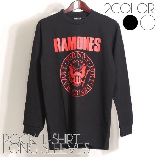 ロックTシャツ バンドTシャツ 長袖 メンズ RAMONES ラモーンズ 赤ロゴTシャツ 黒色 白色...
