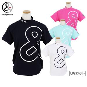 サイズ：LL AND PER SE アンパスィ  ハイネック半袖Tシャツ 総柄 ブルー系 [240101434269] ゴルフウェア レディース ストスト 新品】AND PER SE アンパスィ ハイネック 半袖Tシャツ 総柄