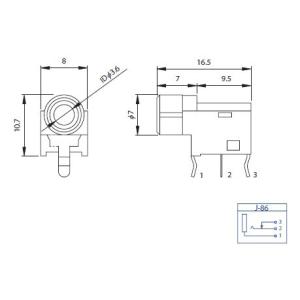 J-86 φ3.5-2極 基板用モノラルジャックの詳細画像1