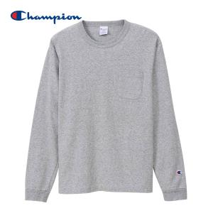 長袖 Tシャツ メンズ 無地 Champion チャンピオン T1011 ティーテンイレブン ポケット付 ロングスリーブTシャツ MADE IN USA チャンピオン C5-P401 白 黒 グレー｜t-shirtst