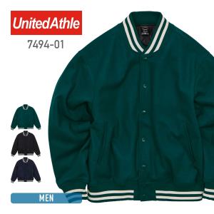 スタジャン メンズ 長袖 United Athle ユナイテッドアスレ メルトン スタジアム ジャケット 7494-01 ブルゾン ジャケット ライン 防風 秋 冬 カジュアル M L XL｜t-shirtst