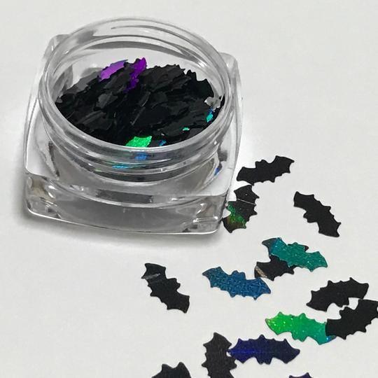 コウモリのホログラムD ブラックオーロラ 蝙蝠 ハロウィン レジン封入 デコパーツ ハンドメイド ネ...