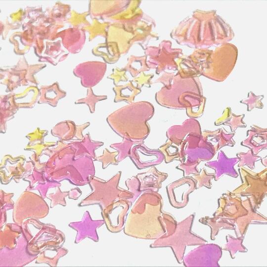 ミックスホログラムH ピンク オーロラ 桜 花 シェル シャイン 星 ハート フラワー 貝 キラキラ...
