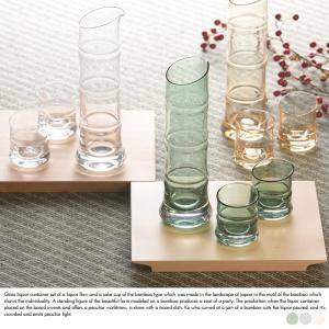 BAMBOO Series 竹型硝子 徳利とお猪口のセット 板皿付き