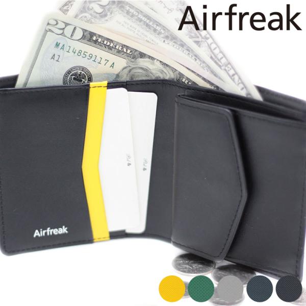 Airfreak スリム二つ折り財布 小銭入れあり Venice メンズ 財布 薄い 本革 レザー ...