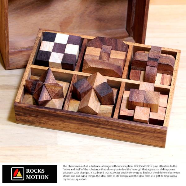 Rocks Motion 木製立体パズル 6個セット ケース入り Wood Puzzle