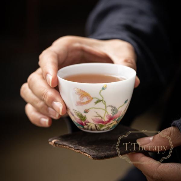 中国茶器 台湾茶 品名杯 ちゃわん 豆茶わん お猪口 白磁 茶杯（虞美人草）