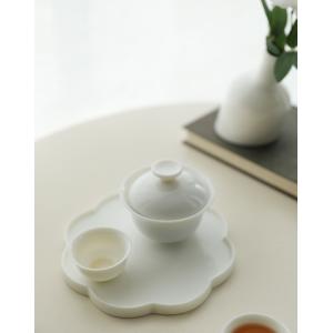白磁 干泡台 茶盤 トレイ お盆 茶承 壺承(花型)の詳細画像1
