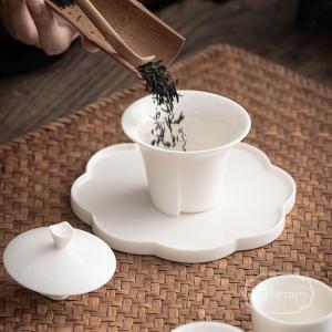 白磁 干泡台 茶盤 トレイ お盆 茶承 壺承(花型)の詳細画像2