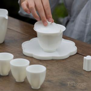 白磁 干泡台 茶盤 トレイ お盆 茶承 壺承(花型)の詳細画像3