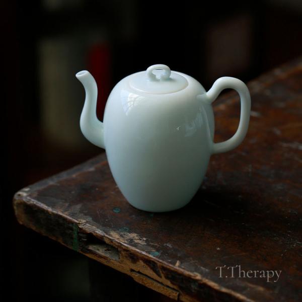 手作り 中国茶器 青磁 急須 煎茶道具 茶壺（青白磁・美人肩）