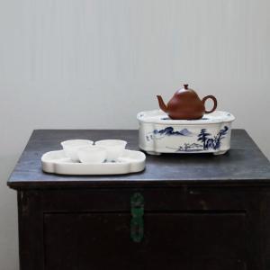 陶器 中国茶 台湾茶 泡茶 茶承 潮州工夫 茶船 壺承＋茶盤セット（山水）｜お茶と暮らしのティーセラピー