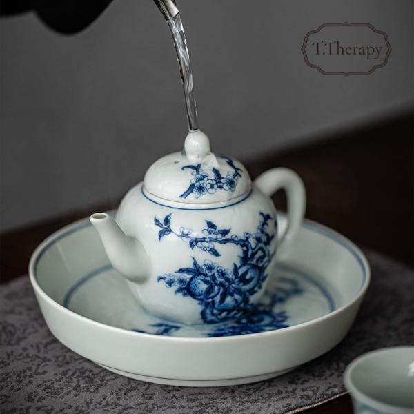 青白磁 中国 台湾茶道具 急須 きゅうす 煎茶道具 茶壺  （青花 桃）