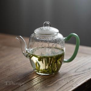 小川流煎茶道具　ガラス製急須 紋入。 硝子 中国茶 台湾茶 道具 煎茶道 ガラス 茶則 箱付き（フロストガラス