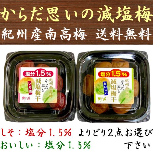 塩分1.5％ 梅干し 紀州産南高梅 からだ思いの減塩梅干(しそ/おいしい) 選べる2点 送料無料 神...