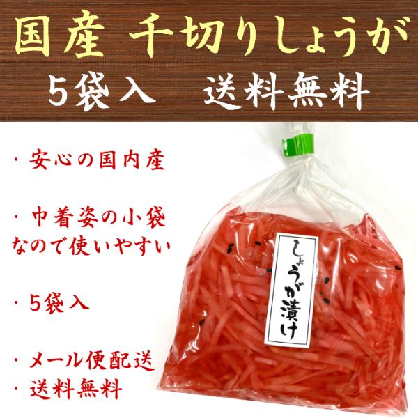生姜 国産 紅しょうが 紅生姜 千切り生姜 千切生姜 しょうが 酢漬 60g×5袋 送料無料