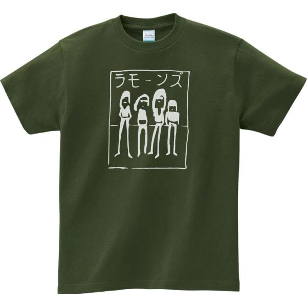 バンド　ロック Tシャツ　カタカナ　ラモーンズ２　アーミーグリーン
