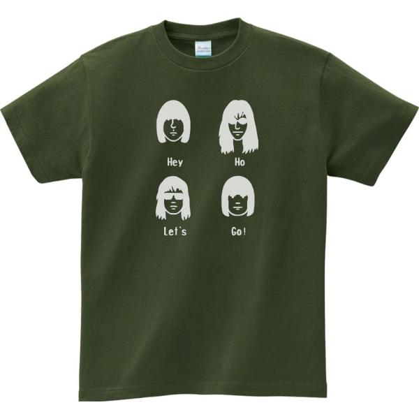 バンド　ロック Tシャツ　RAMONES  Hey Ho Let's Go!　アーミーグリーン