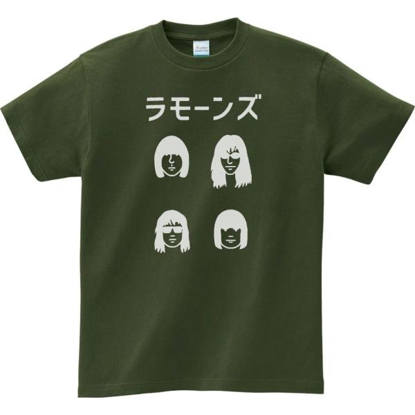 バンド　ロック Tシャツ　カタカナ　RAMONES　ラモーンズ２　アーミーグリーン