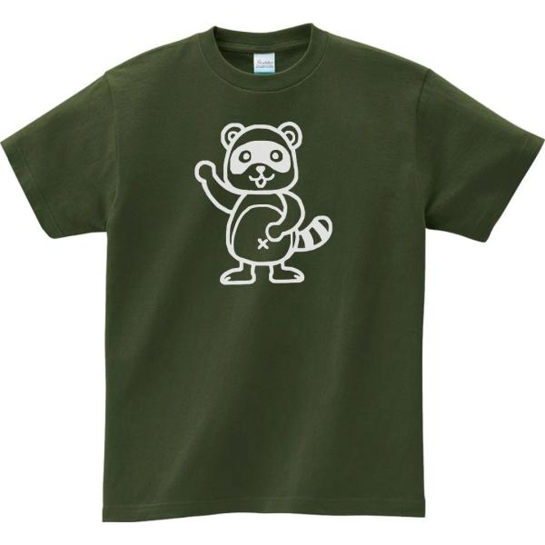 動物・生き物　Tシャツ　動物　生き物　タヌキ　狸　アーミーグリーン