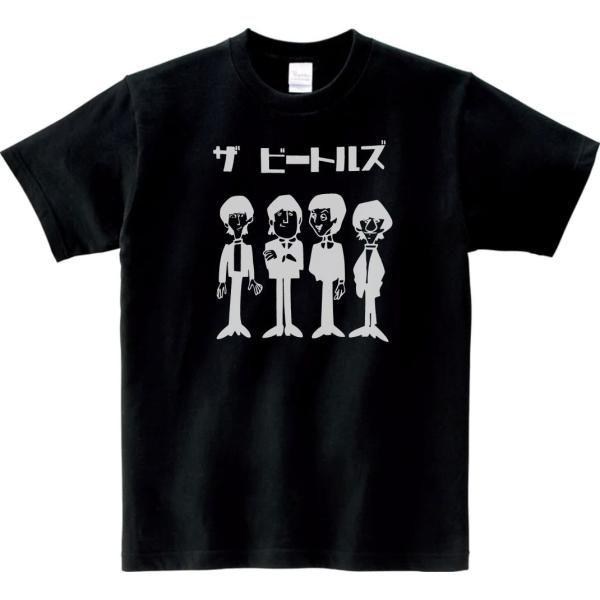 音楽・バンド・ロック・シネマ　 Tシャツ　カタカナ　THE BEATLES  ビートルズ　ブラック