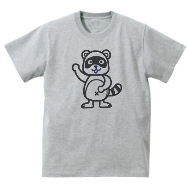 動物・生き物　Tシャツ　動物　生き物　タヌキ　狸　グレー