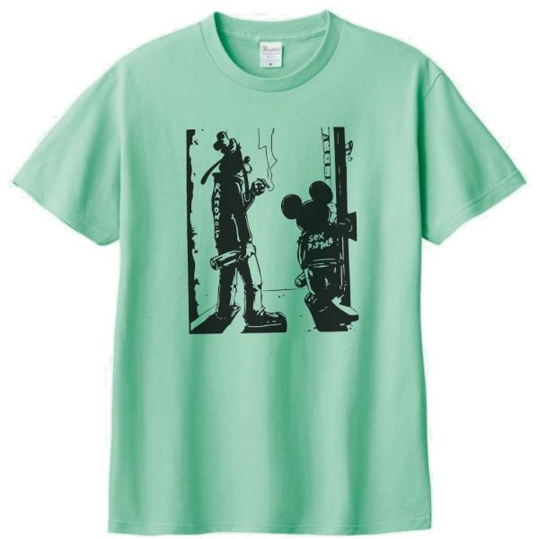 音楽・バンド・ロック・シネマ　 Tシャツ　RAMONES &amp; SEX PISTOLS　アイスグリーン