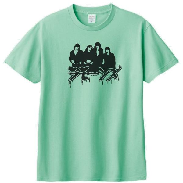 バンド　ロック Tシャツ　カタカナ　RAMONES　ラモーンズ　アイスグリーン