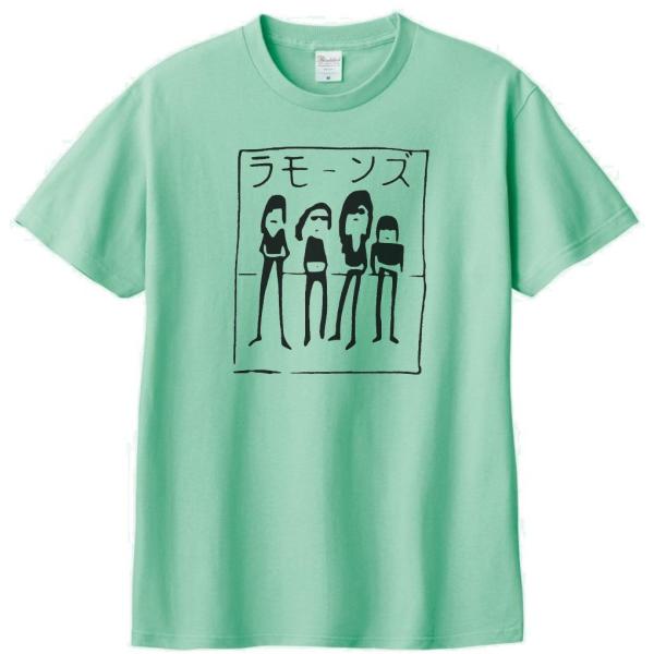 バンド　ロック Tシャツ　カタカナ　ラモーンズ２　アイスグリーン