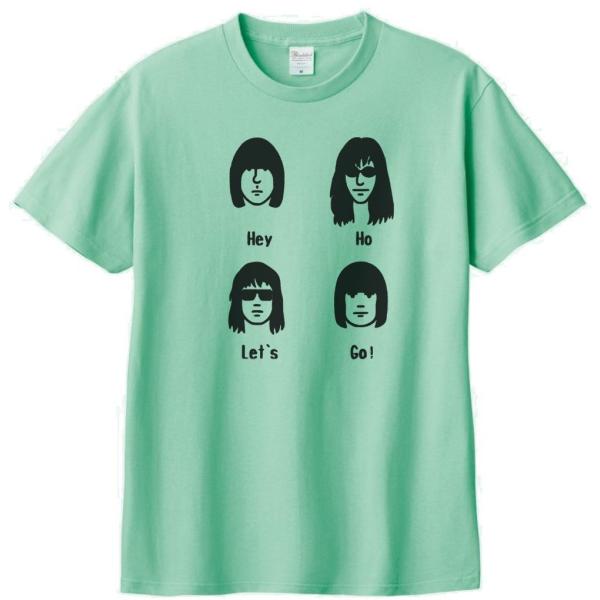 バンド　ロック Tシャツ　RAMONES  Hey Ho Let's Go!　アイスグリーン