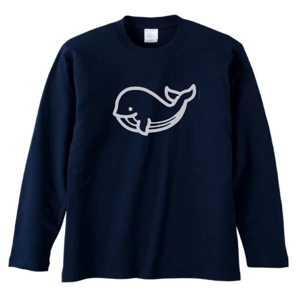 動物　生き物　クジラ　長袖　ロングスリーブ　Tシャツ　ネイビー