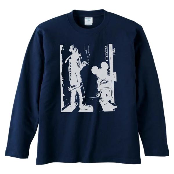 音楽　バンド　　RAMONES &amp; SEX PISTOLS　長袖　ロングスリーブ　Tシャツ　ネイビー