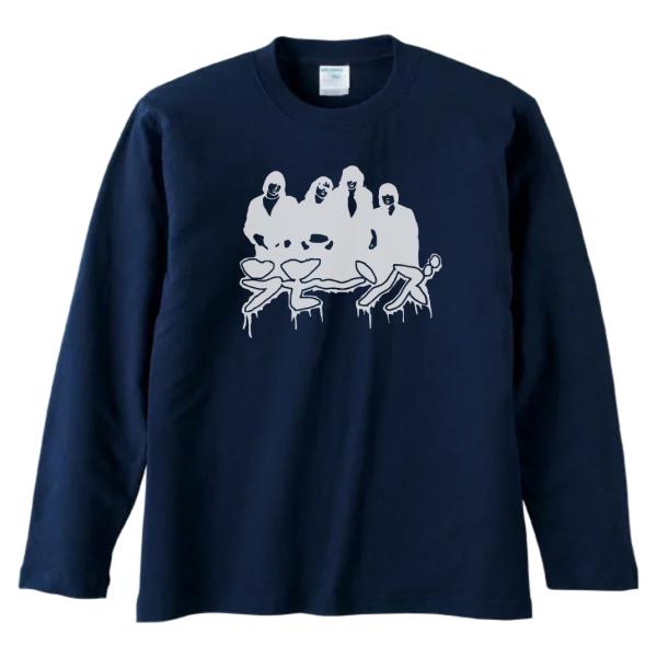 バンド　ロック　カタカナ　RAMONES　ラモーンズ　長袖　ロングスリーブ　Tシャツ　ネイビー