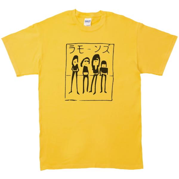 バンド　ロック Tシャツ　カタカナ　ラモーンズ２　イエロー