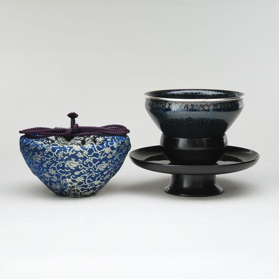 茶道具 茶碗 新油滴天目茶碗セット(天目台・仕服付)