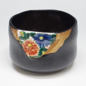 茶道具 茶碗九谷焼陶片 菊 呼び継ぎ 漆茶碗 Ringosbbq Com