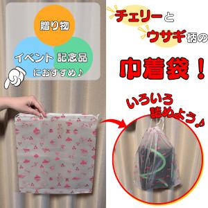 うさぎ ウサギ グッズ 雑貨 プレゼント イベント ギフト 記念品 学校 子供 可愛い巾着袋　イチゴとウサギとキノコ柄　１枚