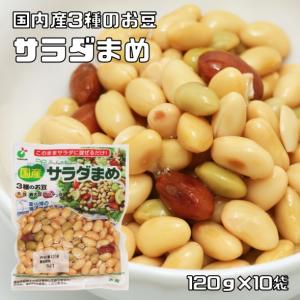 サラダまめ 120g×10袋 国産 ミックス豆 大豆水煮 大豆 青大豆 インゲン豆 国内産 ヤマサン食品工業 サラダ豆 水煮野菜｜tabemon-dikara