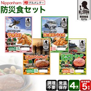 日本ハム 防災食 4食セット グルメレター 常温 保存期限5年半 陸上自衛隊戦闘糧食モデル 国産 ハム ソーセージ 惣菜 煮物 焼き鳥 防災 備蓄 非常食 避難グッズ