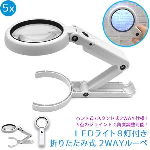拡大鏡　LEDライト8灯付き・折りたたみ式 2WAY ルーペ スタンド付き単四電池×3本 or USB電源