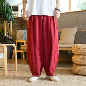 サルエルパンツ メンズ ロング リネン ワイド...の詳細画像1