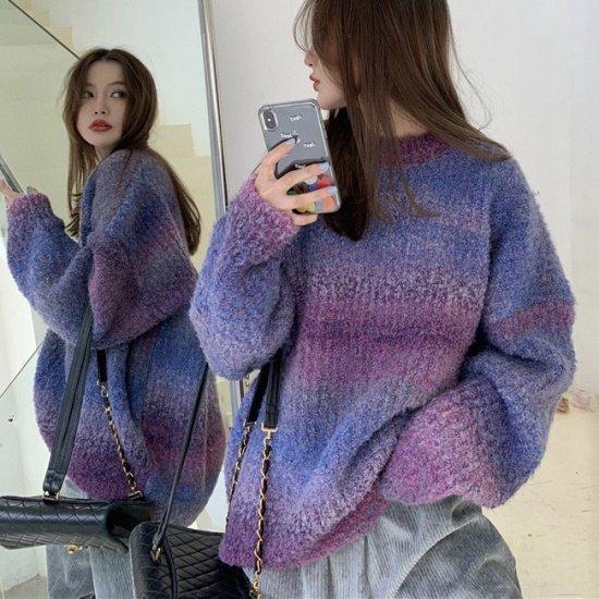 ニット レディース 長袖 ス グラデーション ニット セーター オーバーサイズ ざっくりニット ゆっ...