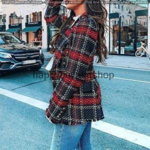 ツイードブレンド　チェック　ジャケット ブレザー レディース ゴールドボタン 襟付き タータンチェッ...