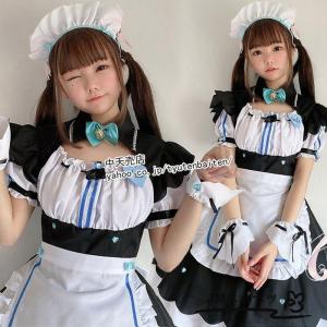 メイド メイド服 猫 仮装 コスチューム 衣装 仮装 メイド喫茶 メイドカフェ パーティー 学園祭 文化祭 女子 6点セット｜tabibito-st